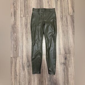 Zara Women’s Size Medium Faux Leather Pants  Ankle Zip Olive Khaki Legging